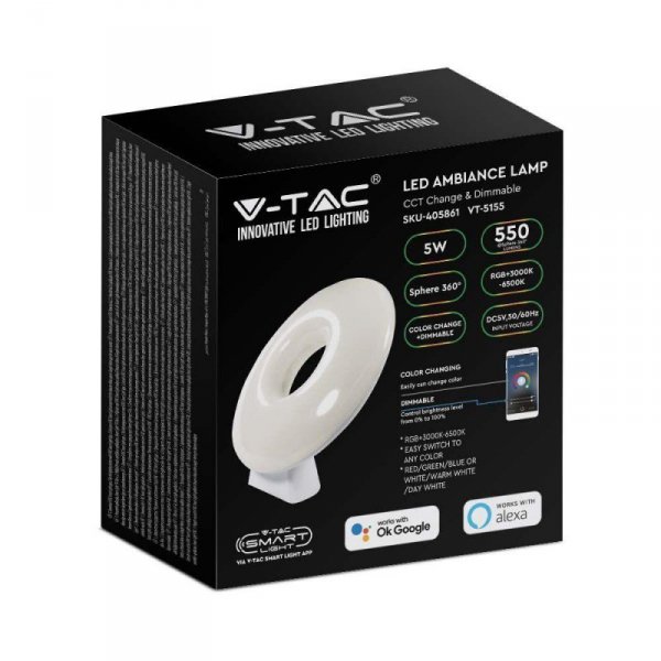 Oprawa Lampka Nocna LED V-TAC 5W SMART WIFI Amazon Alexa Google Home VT-5155 550lm