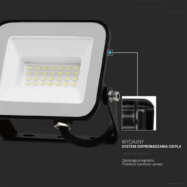 Projektor LED V-TAC 20W SAMSUNG CHIP PRO-S Czarny VT-44020 6500K 1620lm 5 Lat Gwarancji