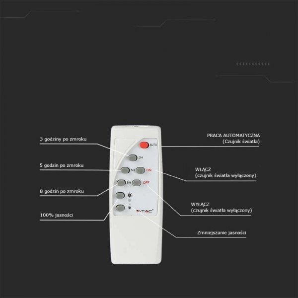 Projektor LED Solarny V-TAC 35W Biały IP65, Pilot, Timer VT-100W 4000K 2450lm