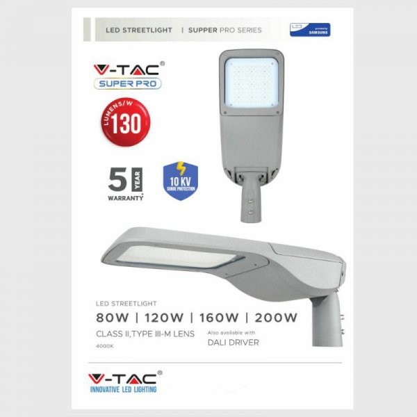 Oprawa Uliczna LED V-TAC SAMSUNG CHIP 160W 302Z+ Class II Type 3M 0-10V VT-160ST 4000K 20800lm 5 Lat Gwarancji