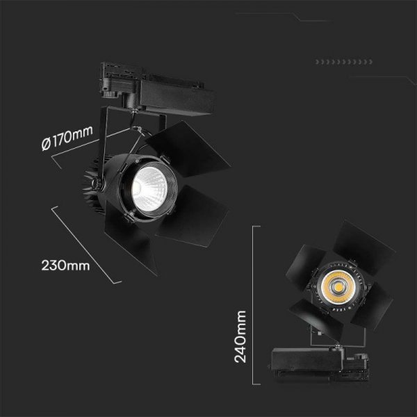 Oprawa Szynosystem 3F V-TAC 33W LED SAMSUNG CHIP CRI90+ Czarna VT-433 3000K 3000lm 5 Lat Gwarancji