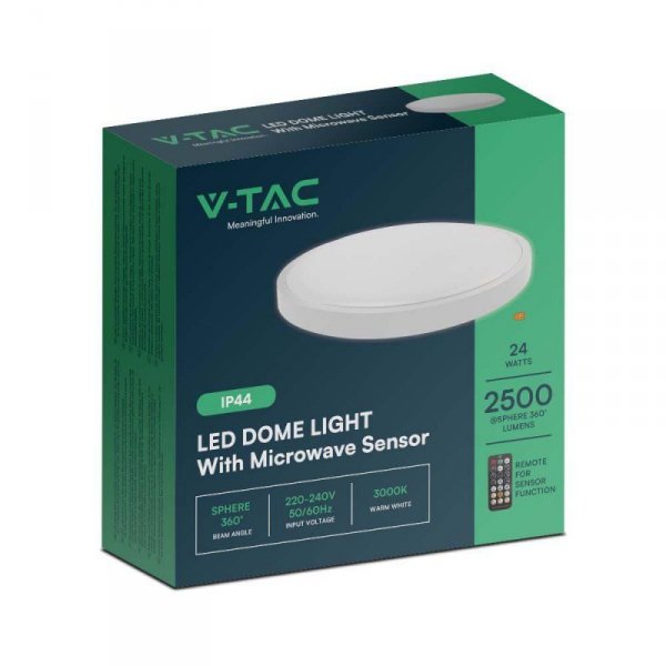 Oprawa sufitowa plafoniera V-TAC 24W LED okrągły 35cm natynkowy pilot czujnik ruchu IP44 biały VT-8624S 4000K 2500lm