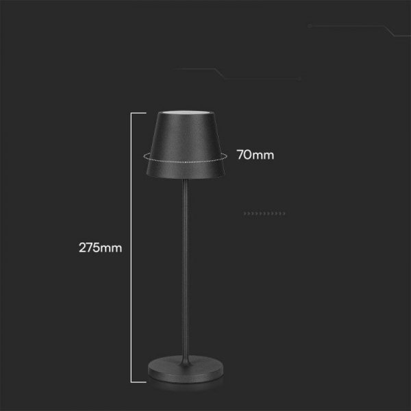 Lampka Biurkowa Nocna V-TAC 1,5W LED Ładowanie Ściemnianie IP54 Czarna VT-7997 3000K 150lm