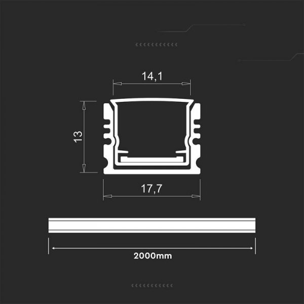 Profil do LED zestaw, ALU anodowany V-TAC 2mb klosz mleczny 17,7x13mm VT-71005 5 lat gwarancji