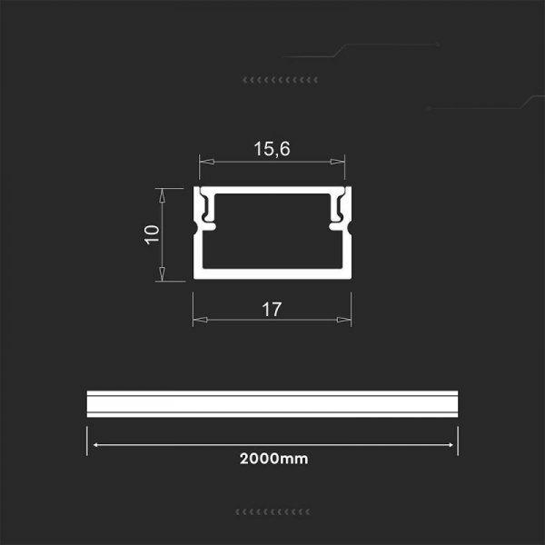 Profil do LED zestaw, ALU anodowany V-TAC 2mb klosz mleczny 17x10mm VT-71008 5 lat gwarancji