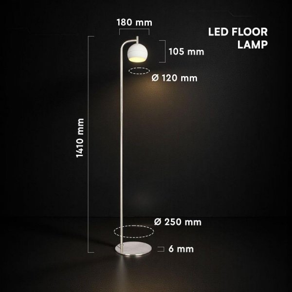 Oprawa lampa podłogowa V-TAC 10W LED 140cm biała VT-89024 3000K 1200lm