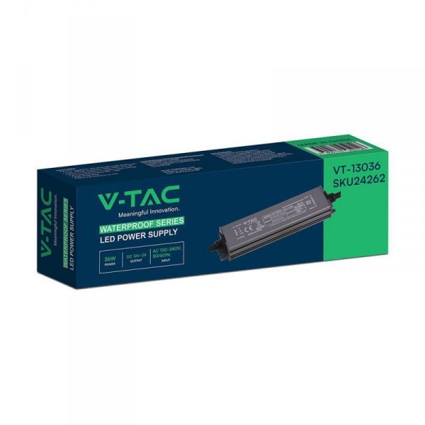Zasilacz do LED hermetyczny SLIM V-TAC 36W 12V 3A IP67 filtr EMI VT-13036
