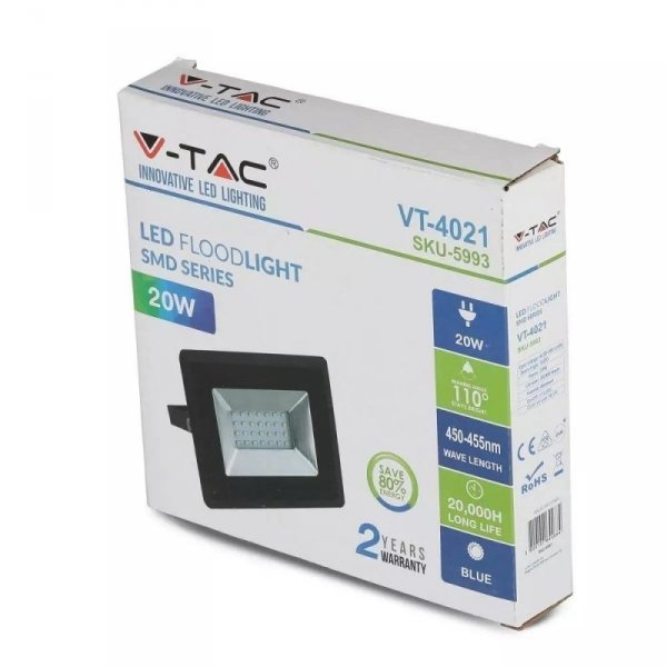 Projektor LED V-TAC 20W Czarny E-Series IP65 VT-4021 Niebieski 1700lm