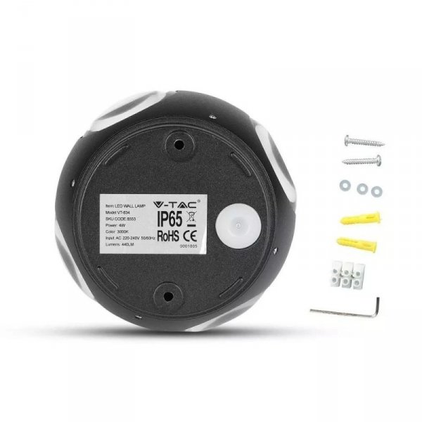 Kinkiet Ścienny V-TAC 4W LED Czarny Okrągły IP65 VT-834 3000K 440lm