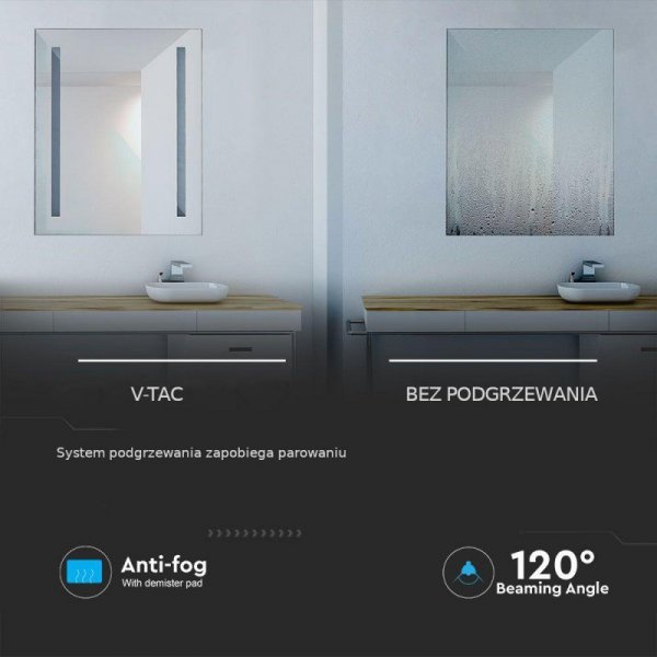 Lustro V-TAC 17W LED Anty Para 500x390x35mm IP44 VT-8505 6400K 600lm