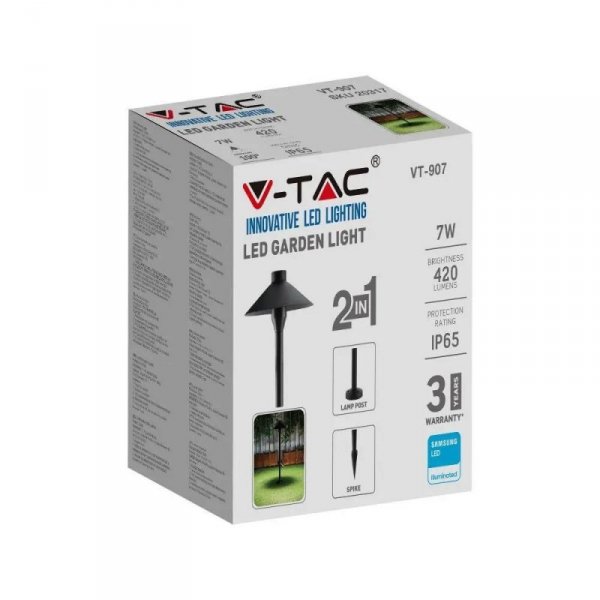 Słupek Ogrodowy V-TAC 7W SAMSUNG CHIP 2w1 Czarny VT-907 6400K 420lm 3 Lata Gwarancji