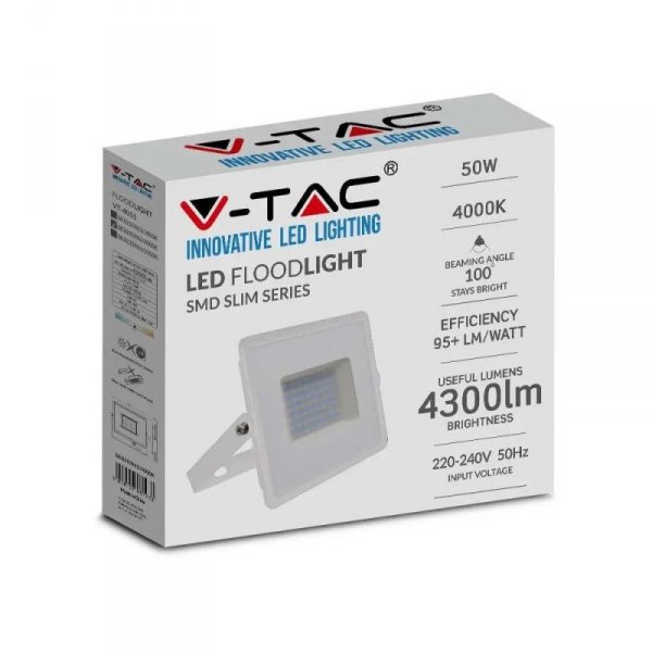 Projektor LED V-TAC 50W SMD E-Series Biały VT-4051 4000K 4300lm