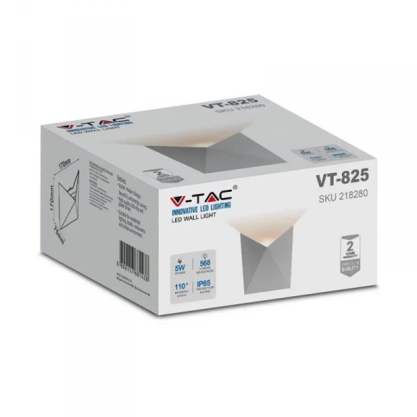 Kinkiet Ścienny V-TAC 5W LED Biały IP65 VT-825 3000K 568lm