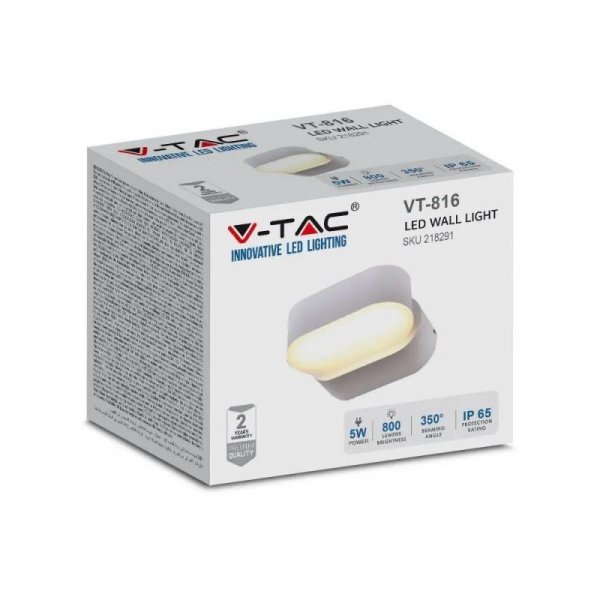 Kinkiet Ścienny V-TAC 5W LED Szary IP65 Obrotowy 350st VT-816 4000K 800lm