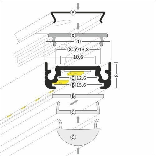  PROFIL LED SURFACE10 BC/UX 2M