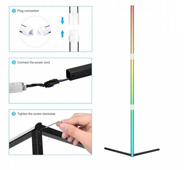 NOWOCZESNA LAMPA stojąca narożna RGB LED+Bluetooth