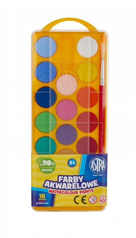 Farby akwarelowe Astra 18 kolorów fi 23,5 mm