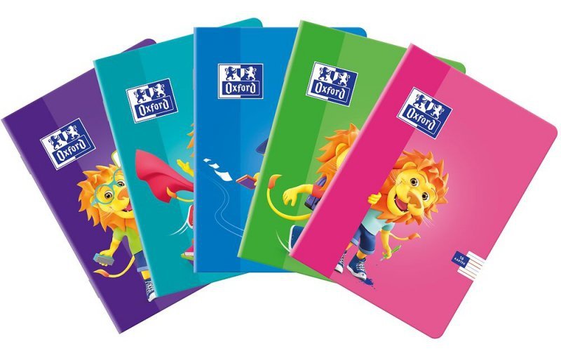 Zeszyt A5 16k 3-linia kolorowa Oxford lion mix pakiet 10 szt.