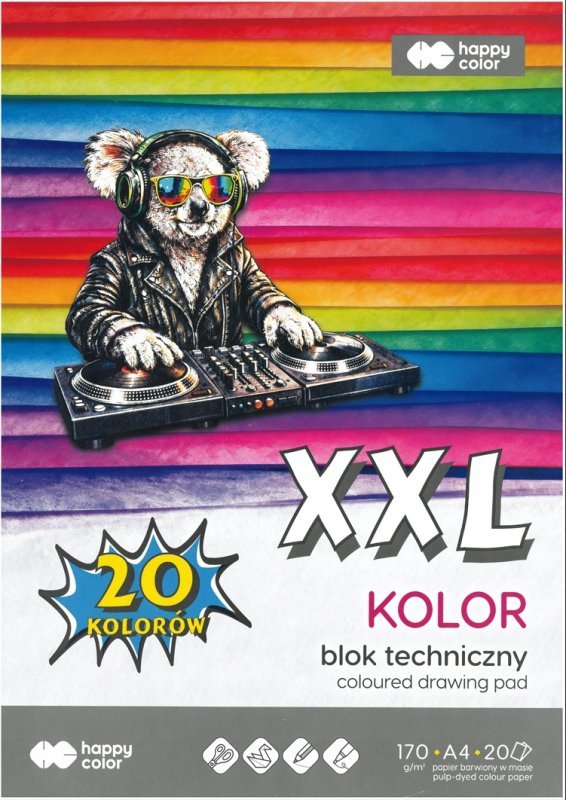 Blok techniczny kolorowy A4 170g Happy Color pakiet 10 sztuk
