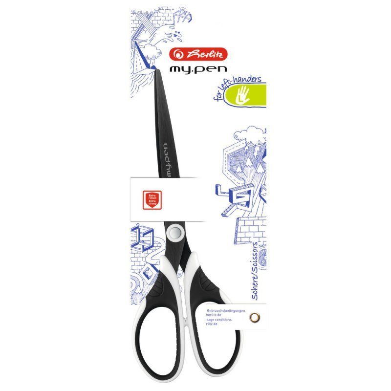 Nożyczki My.Pen 18 cm dla leworęcznych czarno-białe