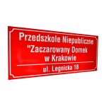 Tablica Przedszkole nr. + im. + nazwa miejscowości + ulica