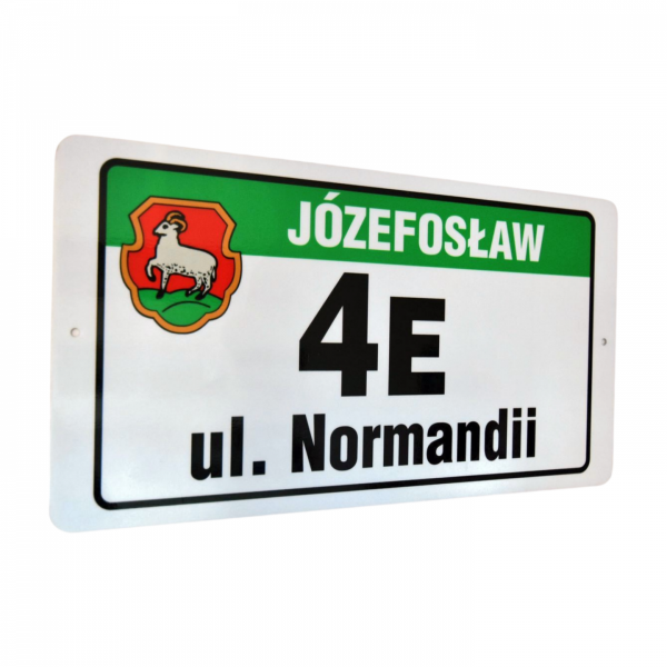 Odblaskowa tabliczka adresowa z numerem domu i nazwą ulicy