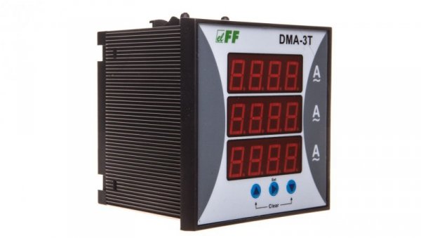 Amperomierz 3-fazowy cyfrowy tablicowy 0-9000A dokładność 1% 96x96mm do pracy z przekładnikiem 5A DMA-3T
