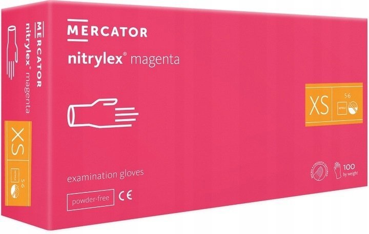 Rękawiczki Nitrylowe &quot;XS&quot; - 100szt Magenta (intensywny różowy)