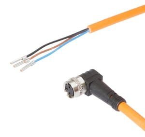 Złącze kablowe M8 żeńskie 3-pinowe kątowe wolny koniec niezarobiony 3x0,25mm fi4,6mm 60V -40-90stC 2m IP67 VK20R071
