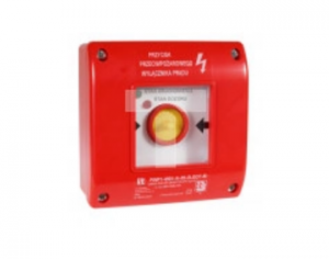 Ręczny przycisk przeciwpożarowego wyłącznika prądu PWP1 (1NC) z młoteczkiem i z certyfikatem CNBOP - 2LED zielony/czerwony 230V