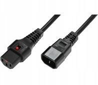 Kabel przedłużający zasilający z blokadą IEC LOCK 3x1mm2 C14/C13 prosty M/Ż 1m czarny IEC-PC1024