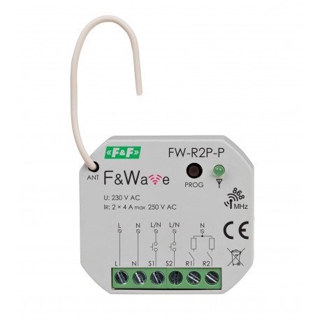 Radiowy podwójny przekaźnik bistabilny do puszki fi60 85-265V AC/DC multifunkcyjny podtynkowy FiWave FW-R2P-P