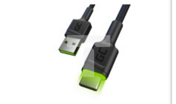 Kabel Przewód Green Cell Ray USB - USB-C 120cm z zielonym podświetleniem LED i obsługa szybkiego ładowania Ultra Charge, QC 3,0