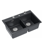 Quadron MARC 120 WORKSTATION GraniteQ zlewozmywak 2-komorowy 760*500*235 mm black diamond + syfon push to open + dozownik stal szcz.+ wkładka ociekowa+ Qmata +deska/ elementy stalowe HQC7650U8BS
