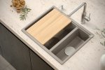 QUADRON | LOGAN 150 | granitowy zlewozmywak kuchenny SZARY + ZŁOTO PVD | wymiary: 55,5 x 46 x 22 cm | 1,5-komorowy wpuszczany | podbudowa szafki od: 60 cm HCQL5646U5G1I