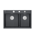 Quadron MARC 120 WORKSTATION GraniteQ zlewozmywak 2-komorowy 760*500*235 mm black diamond + syfon push to open + dozownik stal szcz.+ wkładka ociekowa+ Qmata +deska/ elementy stalowe HQC7650U8BS
