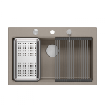 Quadron MARC 110 WORKSTATION GraniteQ zlewozmywak 1-komorowy 760*500*235 mm soft taupe + syfon push to open + dozownik stal szcz.+ wkładka ociekowa+ Qmata +deska/ elementy stalowe HQM7650U4BS