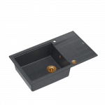 QUADRON EVAN 136 XL GraniteQ zlewozmywak z syfonem Push To Open 1-komorowy z/o (860x500x210; kom. 420x490) black diamond / elementy miedziane HCQE58650U8PVDC1P2O