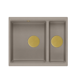 QUADRON | LOGAN 150 | granitowy zlewozmywak kuchenny SOFT TAUPE + ZŁOTO PVD | wymiary: 55,5 x 46 x 22 cm | 1,5-komorowy podwieszany | podbudowa szafki od: 60 cm HCQL5646U4G1U