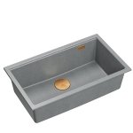 Quadron LOGAN 110 GraniteQ zlewozmywak silver stone 76x44x23,5 cm 1-komorowy wpuszczany z syfonem manualnym miedziany HQD7644U5PVDC1I