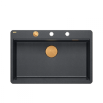 QUADRON | MARC 110 FM  granitowy zlewozmywak kuchenny CZARNY + MIEDŹ PVD | wymiary: 75 x 49 x 24 cm | akcesoria: syfon, dozownik, deska | 1-komorowy na równi w blatem | podbudowa szafki od: 80 cm HQM7650U8FMPVDC1