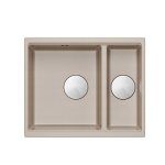 Quadron LOGAN 150 GraniteQ zlewozmywak pearl beige 56x46x22 cm 1,5-komorowy b/o podwieszany + syfon manualny stal szczotkowana save space HCQL5646U2BSU