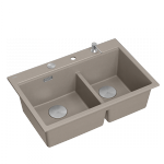 Quadron MARC 120 WORKSTATION GraniteQ zlewozmywak 2-komorowy 760*500*235 mm soft taupe + syfon push to open + dozownik stal szcz.+ wkładka ociekowa+ Qmata +deska/ elementy stalowe HQC7650U4BS