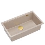 Quadron LOGAN 110 GraniteQ zlewozmywak pearl beige 76x45x23,5 cm 1-komorowy wpuszczany z syfonem manualnym złoty HQD7644U2PVDG1I