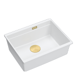 Quadron LOGAN 100 GraniteQ zlewozmywak snow white 56x45x21,5 cm 1-komorowy podwieszany z syfonem manualnym złoty HQJ6045U1PVDG1U