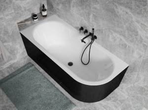 Besco Avita A-line B&W wanna wolnostojąca czarno/biała 160 L + syfon klik-klak chrom z przelewem slim WAA16ABLS