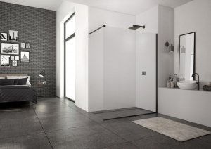 Ronal Sanswiss Easy Black Ścianka prysznicowa Walk-in 100x200 cm profile czarny mat szkło przezroczyste Aquaperle STR4P1000607