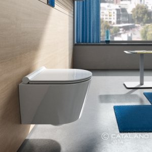 Catalano New Zero Zestaw Toaleta WC podwieszana 46x35 cm Newflush bez kołnierzaz deską sedesową wolnoopadającą biała 0111460001+9056060000+0151200001