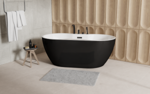 Besco Navia B&W 160 wanna wolnostojąca czarna/biała + maskownica syfonu z przelewem gun metal WAS160NBGR