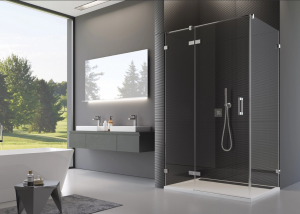 Ronal Sanswiss drzwi jednoczęściowe ze ścianką stałą w linii 90-160x200 cm, szkło Master Carré, profile chrom PU13DSM11030